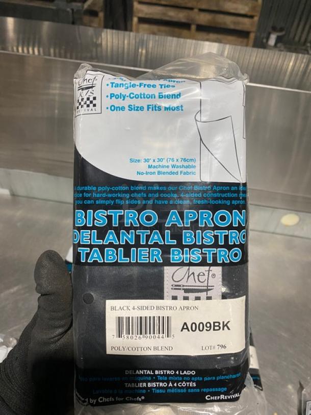 New! Chef Revival Commercial Black One Size Fits Most 4-Sided Bistro Aprons! Model: A009BK! 8X Your Bid! - Image 3 of 5