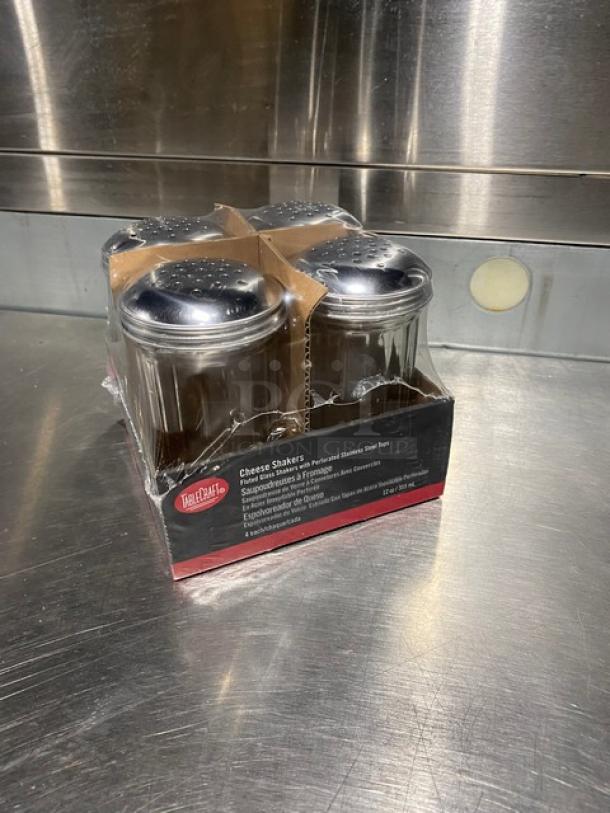 New! Tablecraft Commercial Fluted Glass Shakers! Pack Of 4! With Perforated Stainless Steel Tops! - Image 3 of 7