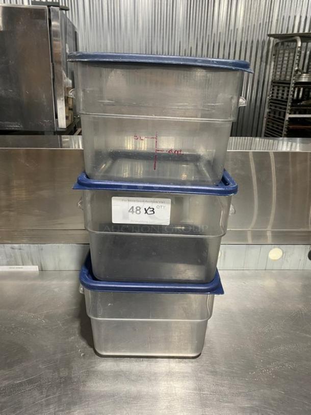 Cambro Commercial Clear Polycarbonate Food Pans! With Side Handles & Blue Lids! 3X Your Bid! - Image 1 of 9