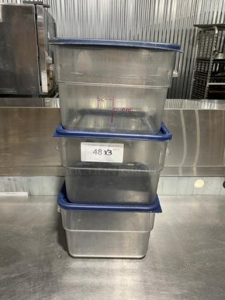 Cambro Commercial Clear Polycarbonate Food Pans! With Side Handles & Blue Lids! 3X Your Bid!
