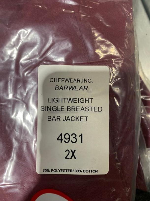 New! Chefwear Commercial Burgundy Lightweight Single Breasted Bar Jackets! 6X Your Bid! - Image 3 of 5