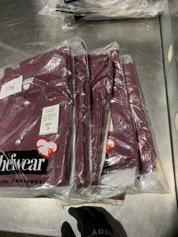 New! Chefwear Commercial Burgundy Lightweight Single Breasted Bar Jackets! 6X Your Bid! - Image 5 of 5
