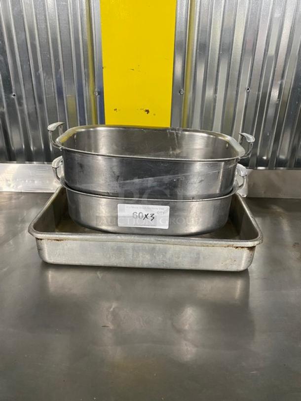 Mixed Commercial Stainless Steel & Aluminum Baking/Roasting Pans! With Handles! 3X Your Bid! - Image 1 of 11