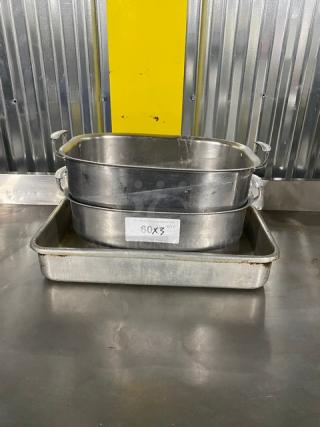 Mixed Commercial Stainless Steel & Aluminum Baking/Roasting Pans! With Handles! 3X Your Bid!