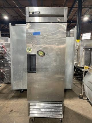 True Commercial Stainless Steel Solid Single Swing Door Reach In Refrigerator! With Poly Coated Wire Racks! Model: T-23 SN: 1-2915360! 115V 1 Phase! On Casters!