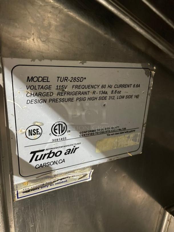 Turbo-Air Super Deluxe Series Commercial Stainless Steel Solid Single Door Undercounter Refrigerator! With Poly Coated Wire Rack! Model: TUR-28SD! 115V 1 Phase! On Casters! - Image 6 of 9