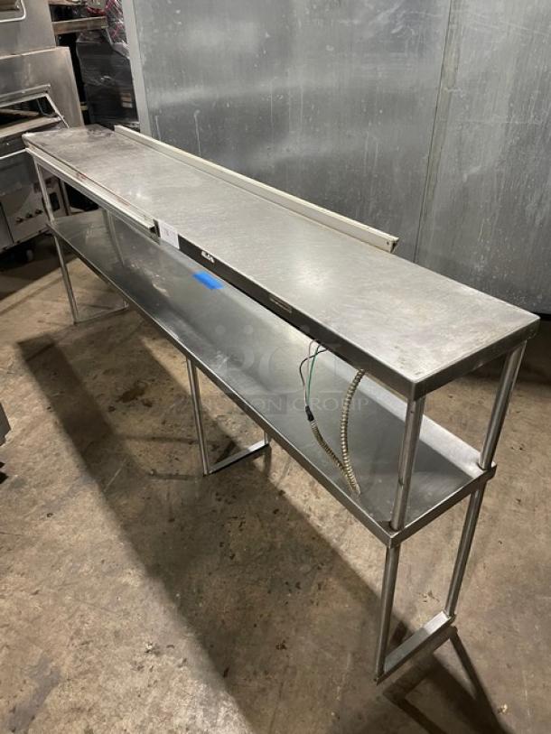 Commercial Stainless Steel Double Overhead Shelf! With Electric Powered Undershelf Food Warming Heat Lamp! With Check/Order Racks! On Brackets! - Image 5 of 10
