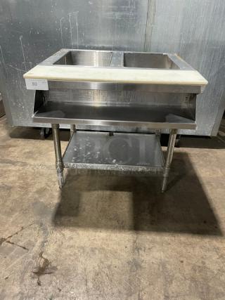 Eagle Group Commercial Stainless Steel Natural Gas Powered Free Standing Two Pan Sealed Well Water Bath Steam Table! With Removable Cutting Board! With Undershelf! Model: ASWT2-NG SN: 1910170002! On Legs!