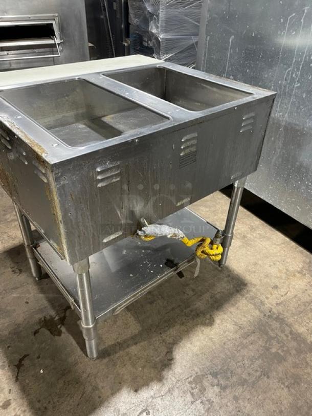 Eagle Group Commercial Stainless Steel Natural Gas Powered Free Standing Two Pan Sealed Well Water Bath Steam Table! With Removable Cutting Board! With Undershelf! Model: ASWT2-NG SN: 1910170002! On Legs! - Image 3 of 12