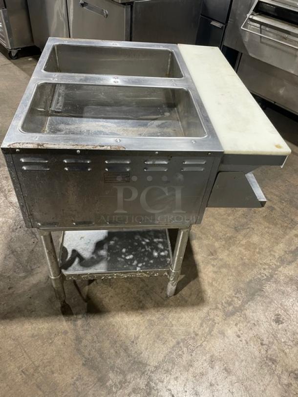 Eagle Group Commercial Stainless Steel Natural Gas Powered Free Standing Two Pan Sealed Well Water Bath Steam Table! With Removable Cutting Board! With Undershelf! Model: ASWT2-NG SN: 1910170002! On Legs! - Image 4 of 12