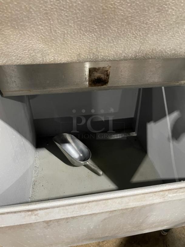Maxx Ice Commercial Stainless Steel Full Dice Ice Making Machine Head! Model: MIM452 SN: 1307045200076! 115V 1 Phase! With Cornelius Commercial Stainless Steel Ice Bin! With Top-Hinged Front Open Lift Style Door & Ice Scooper! On Legs! All One Money! - Image 5 of 13