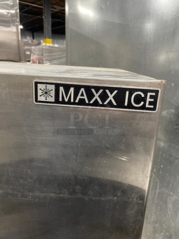 Maxx Ice Commercial Stainless Steel Full Dice Ice Making Machine Head! Model: MIM452 SN: 1307045200076! 115V 1 Phase! With Cornelius Commercial Stainless Steel Ice Bin! With Top-Hinged Front Open Lift Style Door & Ice Scooper! On Legs! All One Money! - Image 9 of 13