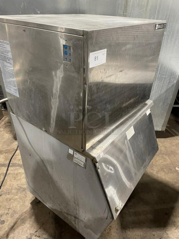 Maxx Ice Commercial Stainless Steel Full Dice Ice Making Machine Head! Model: MIM452 SN: 1307045200076! 115V 1 Phase! With Cornelius Commercial Stainless Steel Ice Bin! With Top-Hinged Front Open Lift Style Door & Ice Scooper! On Legs! All One Money! - Image 13 of 13