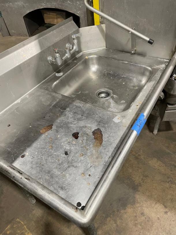 Custom Commercial Stainless Steel Dish Washing Station! With Commercial Heavy Duty Ware Washing Machine! With Full Size Peg Racks! With Left Side Drain Board/Single Bay Sink! With Right Side Drain Board! With Back Splash!  On Legs! All One Money! - Image 5 of 13