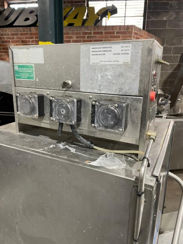 Custom Commercial Stainless Steel Dish Washing Station! With Commercial Heavy Duty Ware Washing Machine! With Full Size Peg Racks! With Left Side Drain Board/Single Bay Sink! With Right Side Drain Board! With Back Splash!  On Legs! All One Money! - Image 7 of 13