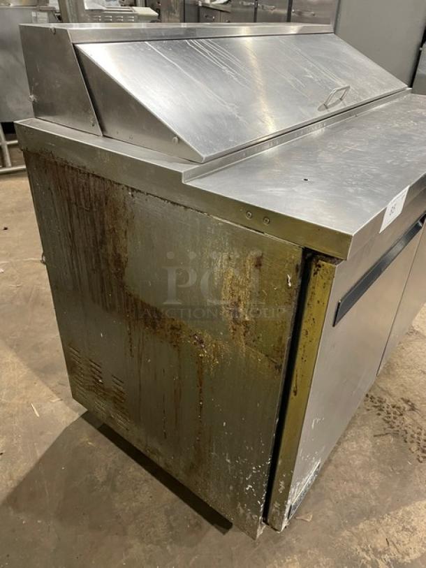 Artic Air Commercial Stainless Steel 2 Door Refrigerated Bain Marie Style Mega Top Salad/Sandwich Prep Table! With Poly Coated Wire Racks! Model: AST48R SN: 6032044! 115V 1 Phase! On Casters! - Image 4 of 9