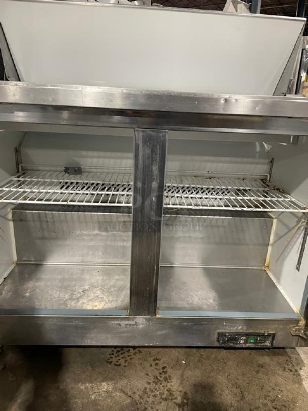Artic Air Commercial Stainless Steel 2 Door Refrigerated Bain Marie Style Mega Top Salad/Sandwich Prep Table! With Poly Coated Wire Racks! Model: AST48R SN: 6032044! 115V 1 Phase! On Casters! - Image 6 of 9