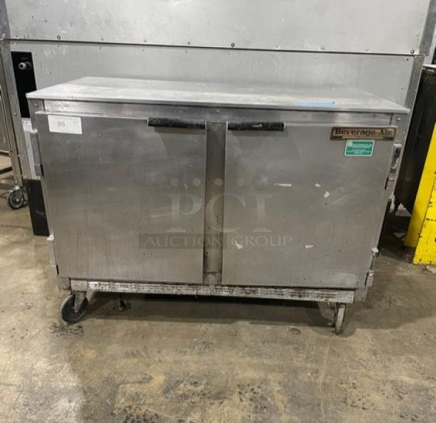 Beverage-Air Commercial Stainless Steel 2 Door Undercounter Refrigerator! With Stainless Steel Worktop! Model: UCR48A SN: 7901764! 115V 1 Phase! On Casters! - Image 1 of 9