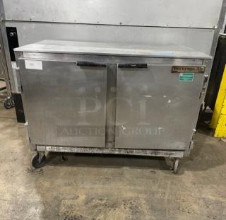 Beverage-Air Commercial Stainless Steel 2 Door Undercounter Refrigerator! With Stainless Steel Worktop! Model: UCR48A SN: 7901764! 115V 1 Phase! On Casters!
