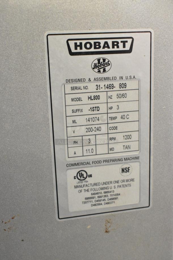 Hobart Legacy HL800 Metal Commercial Floor Style 80 Quart Planetary Dough Mixer w/ Stainless Steel Mixing Bowl, Bowl Guard. 200-240 Volts, 3 Phase. - Image 8 of 8