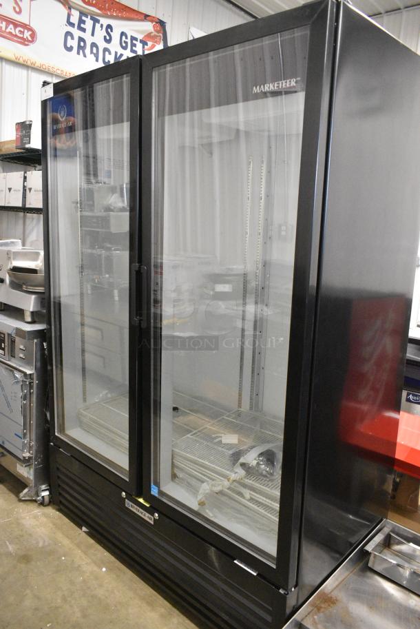 BRAND NEW SCRATCH AND DENT! Beverage Air MT53-1 B Metal Commercial 54" Marketeer Series Black Refrigerated Glass Door Merchandiser with LED Lighting. 115 Volts, 1 Phase. Tested and Working! - Image 1 of 7