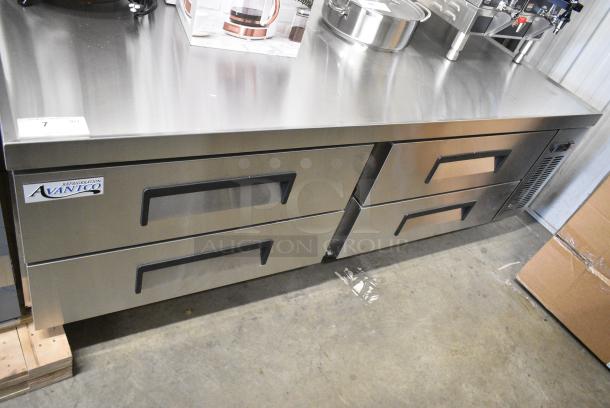BRAND NEW SCRATCH AND DENT! 2024 Avantco 178CBE72HC Stainless Steel Commercial 4 Drawer Refrigerated Chef Base on Commercial Casters. 115 Volts, 1 Phase. Tested and Working! - Image 1 of 9