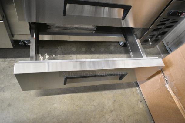 BRAND NEW SCRATCH AND DENT! 2024 Avantco 178CBE72HC Stainless Steel Commercial 4 Drawer Refrigerated Chef Base on Commercial Casters. 115 Volts, 1 Phase. Tested and Working! - Image 6 of 9