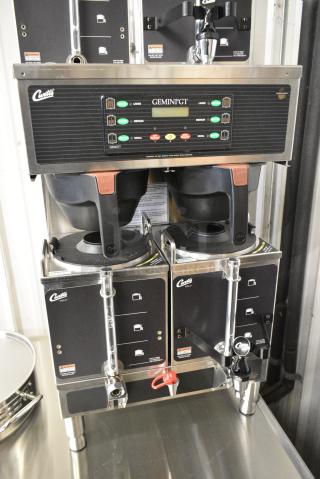 BRAND NEW SCRATCH AND DENT! Curtis GEMTS10A1000 Stainless Steel Commercial Countertop Double Coffee Machine w/ Hot Water Dispenser, 2 Satellites and 2 Poly Brew Baskets. 220 Volts, 1 Phase.