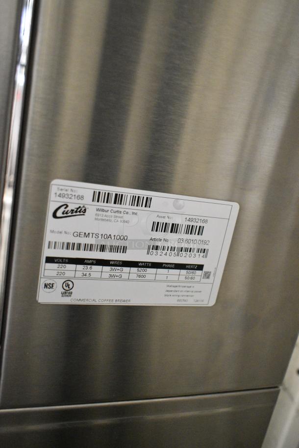 BRAND NEW SCRATCH AND DENT! Curtis GEMTS10A1000 Stainless Steel Commercial Countertop Double Coffee Machine w/ Hot Water Dispenser, 2 Satellites and 2 Poly Brew Baskets. 220 Volts, 1 Phase. - Image 11 of 11