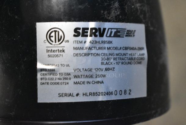 2 BRAND NEW SCRATCH AND DENT! ServIt 423HLR85BK Retractable Cord Ceiling Mount Heat Lamp with Modern Black Finish Round Dome Shade. 2 Times Your Bid! - Image 5 of 5