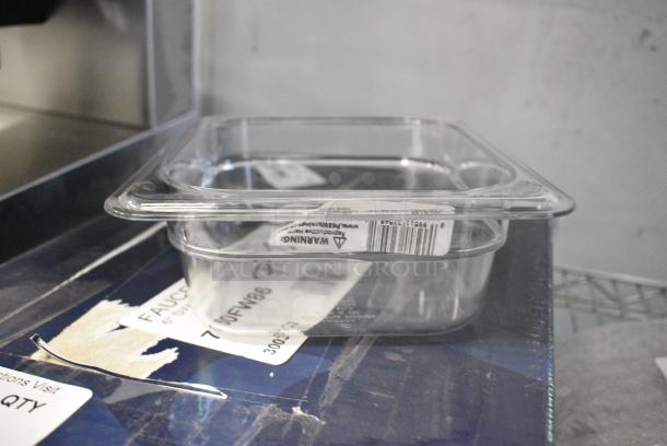 4 BRAND NEW SCRATCH AND DENT! Box of 6 Cambro 62CW135 Camwear 1/6 Size Clear Polycarbonate Food Pan - 2 1/2" Deep. 4 Times Your Bid! - Image 1 of 6