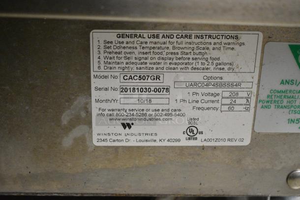 BRAND NEW SCRATCH AND DENT! 2018 Winston CAC507GR CVap Stainless Steel Commercial Cook and Hold Cabinet on Commercial Casters. 208 Volts, 1 Phase. - Image 6 of 6