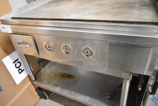 Stainless Steel Commercial Electric Powered Flat Top Griddle w/ Metal Under Shelf on Commercial Casters. 208/240 Volts, 3 Phase. - Image 3 of 5