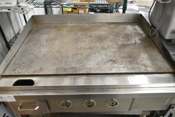 Stainless Steel Commercial Electric Powered Flat Top Griddle w/ Metal Under Shelf on Commercial Casters. 208/240 Volts, 3 Phase. - Image 4 of 5