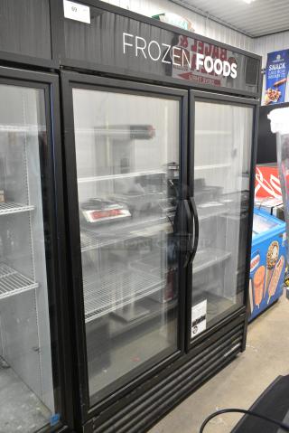 2019 True GDM-49F-HC Metal Commercial 2 Door Reach In Freezer Merchandiser w/ Poly Coated Racks. 115/208-230 Volts, 1 Phase. Tested and Working!