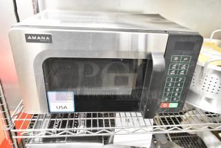 BRAND NEW SCRATCH AND DENT! 2024 Amana RMS10TSA Stainless Steel Commercial Microwave with Push Button Controls. 120 Volts, 1 Phase.