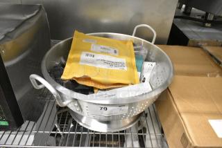 7 BRAND NEW SCRATCH AND DENT! Items Including 51001919245 T&S 019192-45 18" Flexible Stainless Steel Supply Hose with 1/2" NPSM Male Inlets, 407AD12 Choice #16 Aluminum Green Ice Cream Scoop / Dipper - 2.5 oz., 169HS1201S Henry Segal Men's Customizable Black Long Sleeve Band Collar Dress Shirt - S, 607BA2-BK Chef Revival Black Poly-Cotton Customizable Bistro Apron with 2 Pockets - 34" x 28", Chef Revival White Poly-Cotton Customizable Bistro Apron with 2 Pockets - 34" x 28", Metal Colander. 7 Times Your Bid!