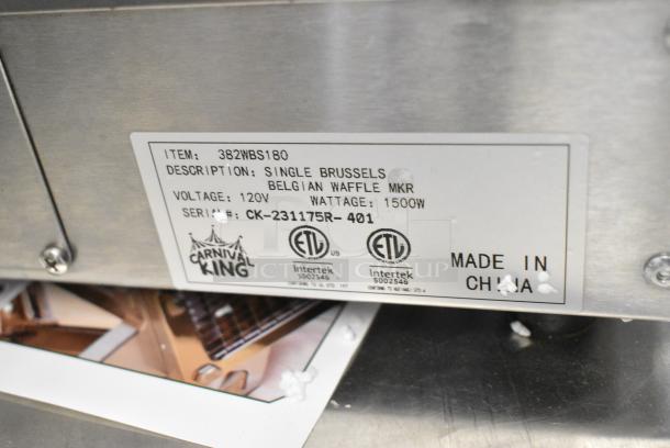 BRAND NEW SCRATCH AND DENT! 2023 Carnival King 382WBS180 WBS180 Brussels / Liege Style Belgian Waffle Maker. 120 Volts, 1 Phase. Tested and Powers On But Does Not Get Warm - Image 7 of 7