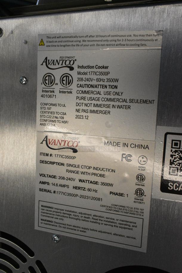 BRAND NEW SCRATCH AND DENT! Avantco 177IC3500P IC3500P Countertop Induction Range / Cooker. 208-240 Volts, 1 Phase. - Image 5 of 5