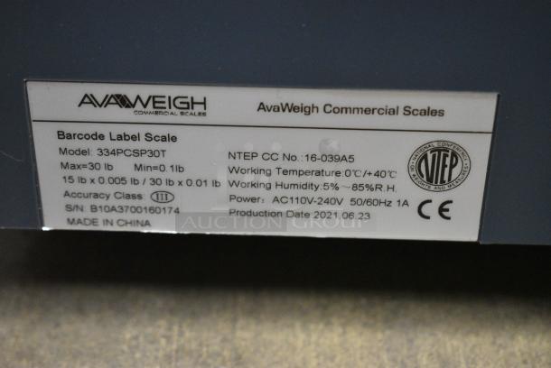 BRAND NEW SCRATCH AND DENT! AvaWeigh 334PCSP30T PCSP30T 30 lb. Digital WiFi Price Computing Scale with Thermal Label Printer and LCD Tower Display. 110-240 Volts, 1 Phase. Tested and Working! - Image 8 of 8