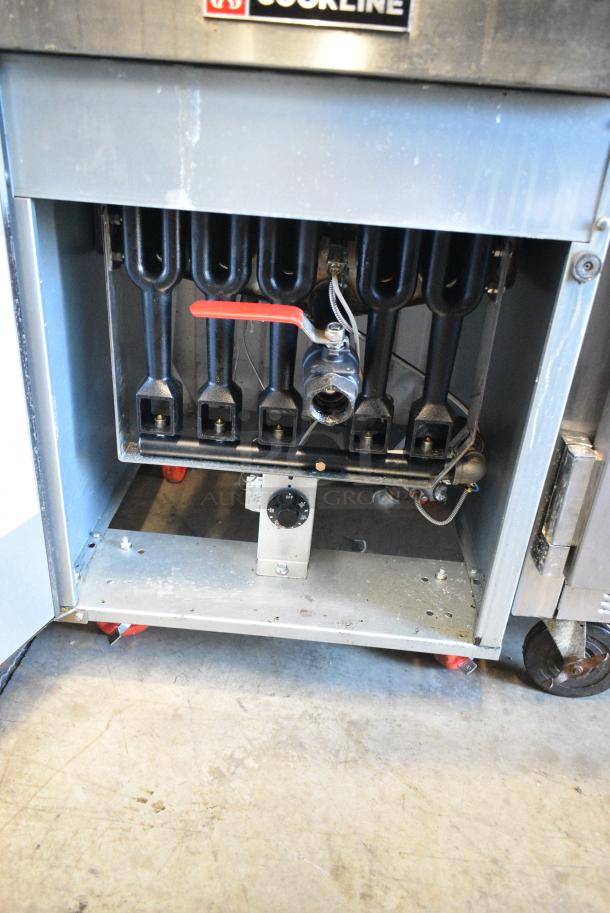 Cookline CF-75 Stainless Steel Commercial Floor Style Natural Gas Powered Deep Fat Fryer w/ 2 Metal Fry Baskets on Commercial Casters. 150,000 BTU. - Image 6 of 7