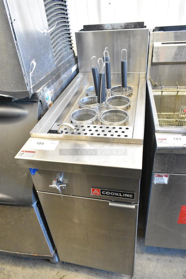 2024 Cookline PC1 Stainless Steel Commercial Floor Style Natural Gas Powered Pasta Cooker w/ 6 Metal Baskets on Commercial Casters. 70,000 BTU. - Image 1 of 6