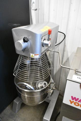 2024 PrepLine PHLM-30B-T Metal Commercial Floor Style 30 Quart Planetary Dough Mixer w/ Stainless Steel Mixing Bowl, Bowl Guard, Paddle and Whisk Attachments. 110 Volts, 1 Phase. Tested and Working!