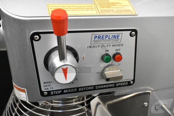 2024 PrepLine PHLM-30B-T Metal Commercial Floor Style 30 Quart Planetary Dough Mixer w/ Stainless Steel Mixing Bowl, Bowl Guard, Paddle and Whisk Attachments. 110 Volts, 1 Phase. Tested and Working! - Image 3 of 7