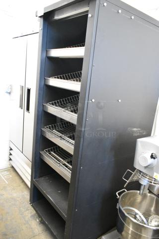 Metal Commercial Floor Style Reach In Bakery Pastry Donut Display Rack w/ Metal Baskets on Commercial Casters.