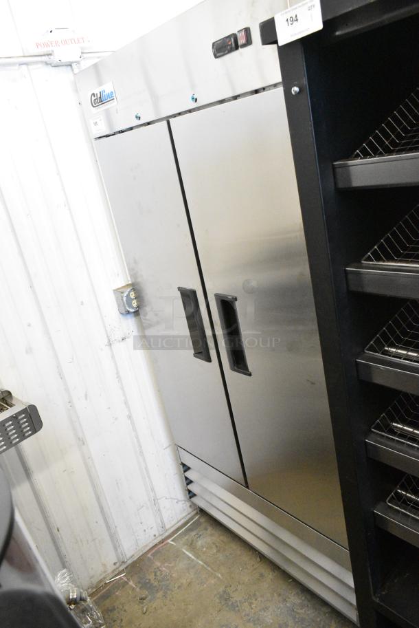 BRAND NEW! 2023 Coldline C35F Stainless Steel Commercial 2 Door Reach In Freezer w/ Poly Coated Racks on Commercial Casters. 115 Volts, 1 Phase. Tested and Working! - Image 2 of 7