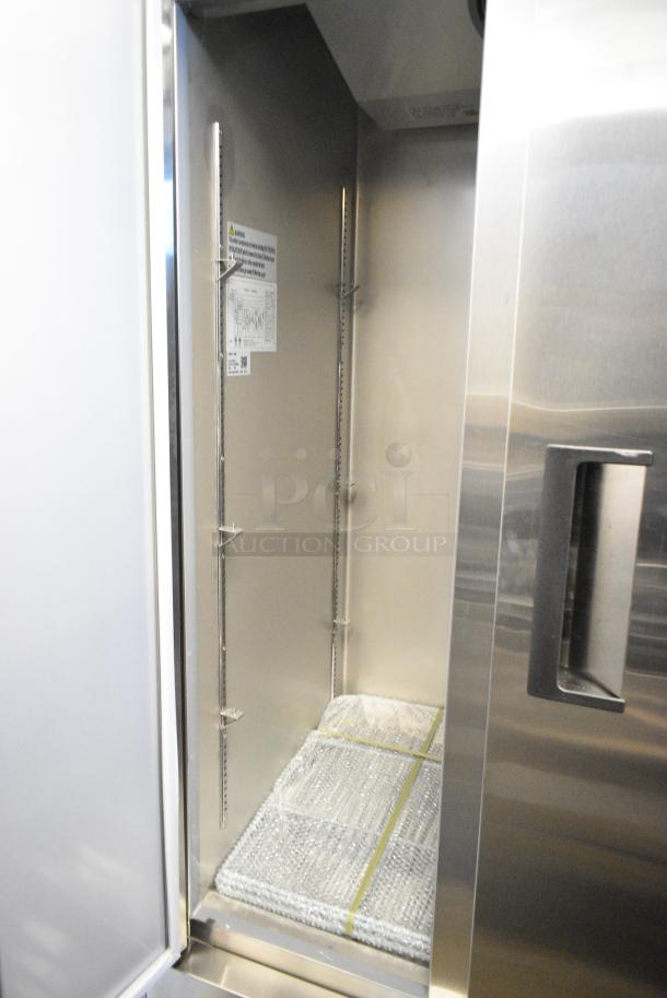 BRAND NEW! 2023 Coldline C35F Stainless Steel Commercial 2 Door Reach In Freezer w/ Poly Coated Racks on Commercial Casters. 115 Volts, 1 Phase. Tested and Working! - Image 5 of 7