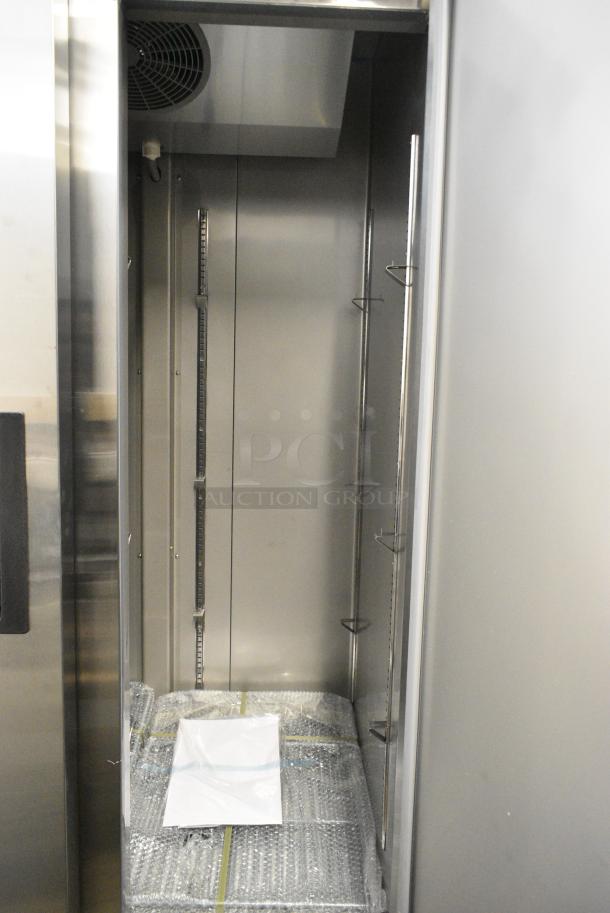 BRAND NEW! 2023 Coldline C35F Stainless Steel Commercial 2 Door Reach In Freezer w/ Poly Coated Racks on Commercial Casters. 115 Volts, 1 Phase. Tested and Working! - Image 6 of 7