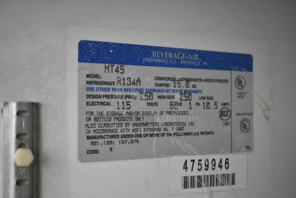 Beverage Air MT45 Metal Commercial 2 Door Reach In Cooler Merchandiser. 115 Volts, 1 Phase. Tested and Working! - Image 5 of 5