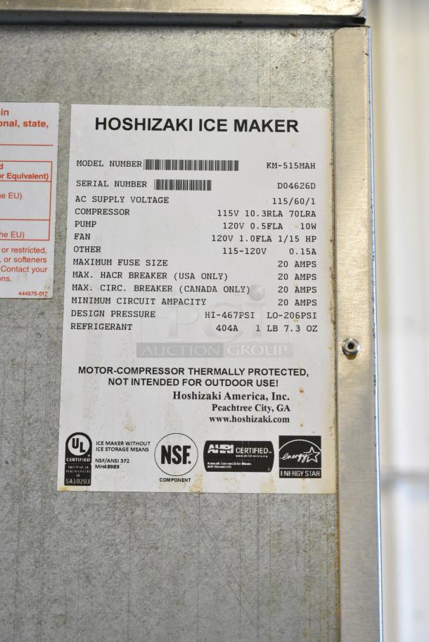Hoshizaki KM-515MAH Stainless Steel Ice Head on Commercial Bin. 115 Volts, 1 Phase. - Image 6 of 6